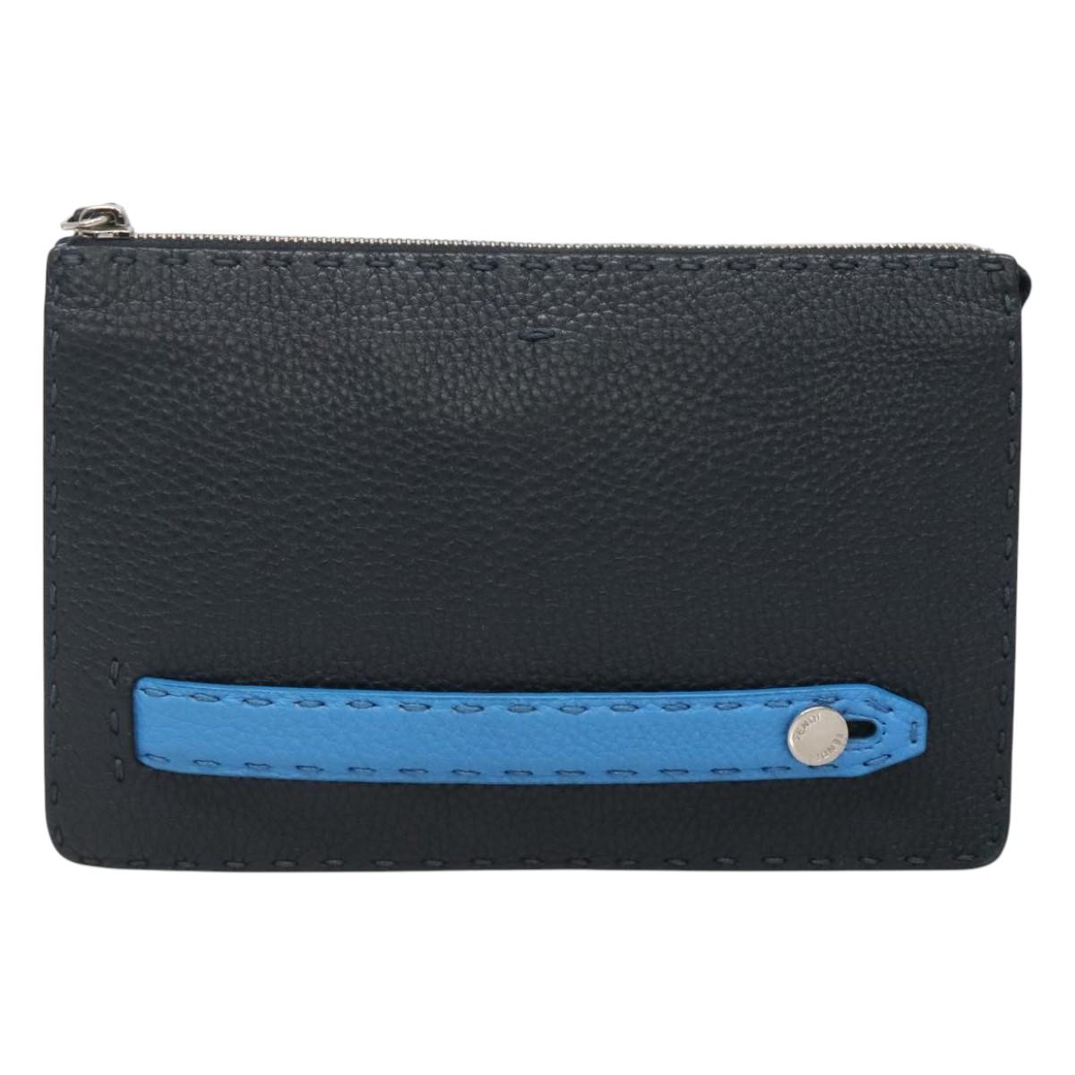 FENDI Celeria Clutch Bag Leather Black Auth bs25137