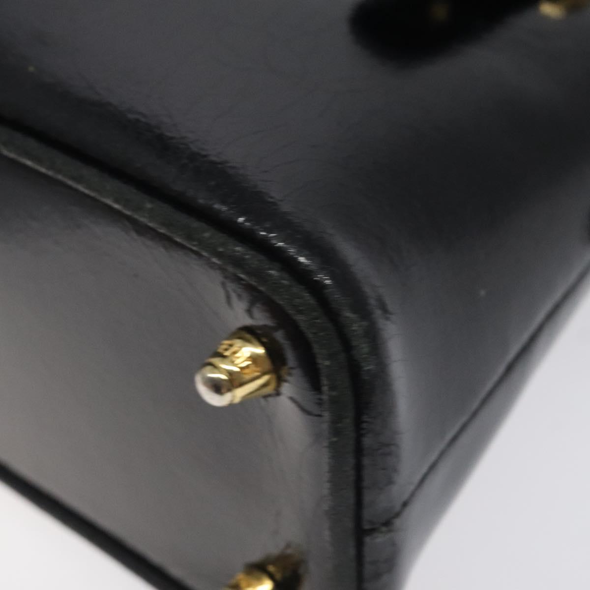 FENDI Hand Bag Leather Black Gold Auth bs25138
