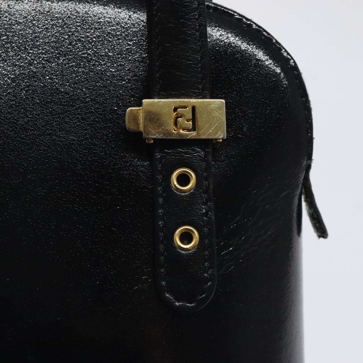 FENDI Hand Bag Leather Black Gold Auth bs25138