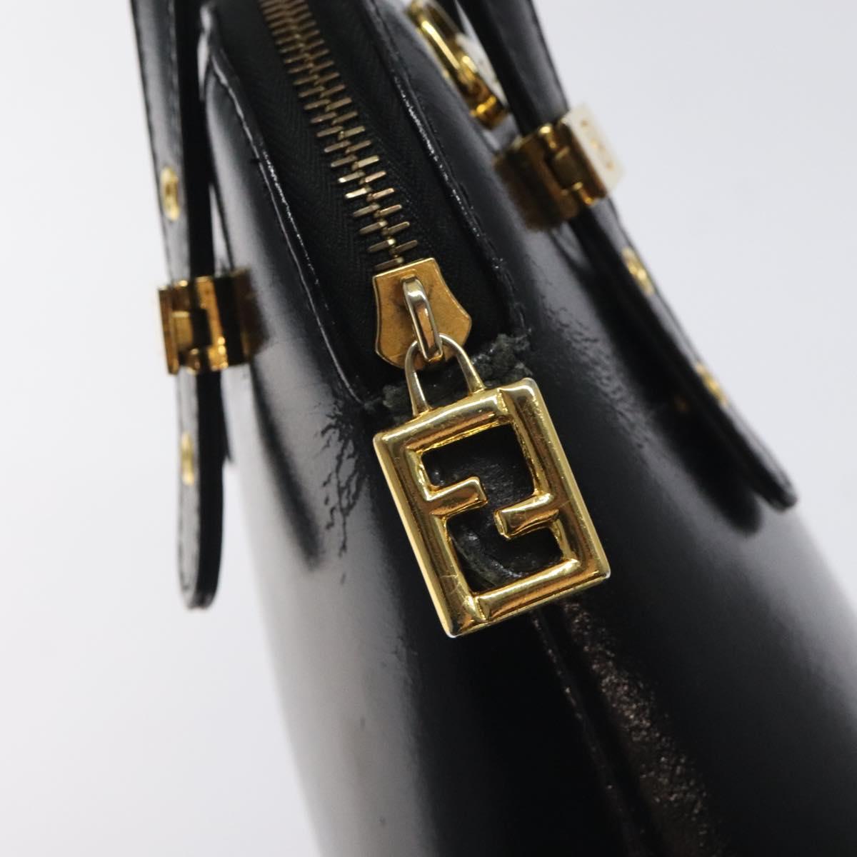 FENDI Hand Bag Leather Black Gold Auth bs25138
