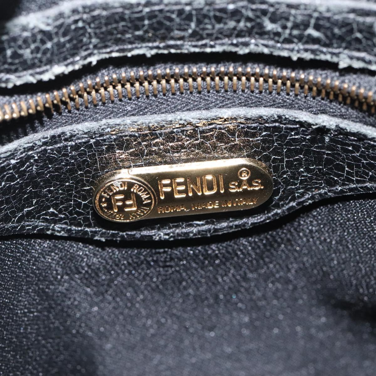 FENDI Hand Bag Leather Black Gold Auth bs25138