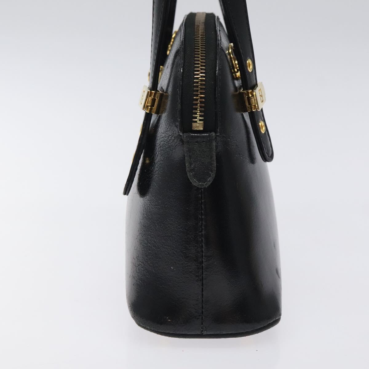 FENDI Hand Bag Leather Black Gold Auth bs25138