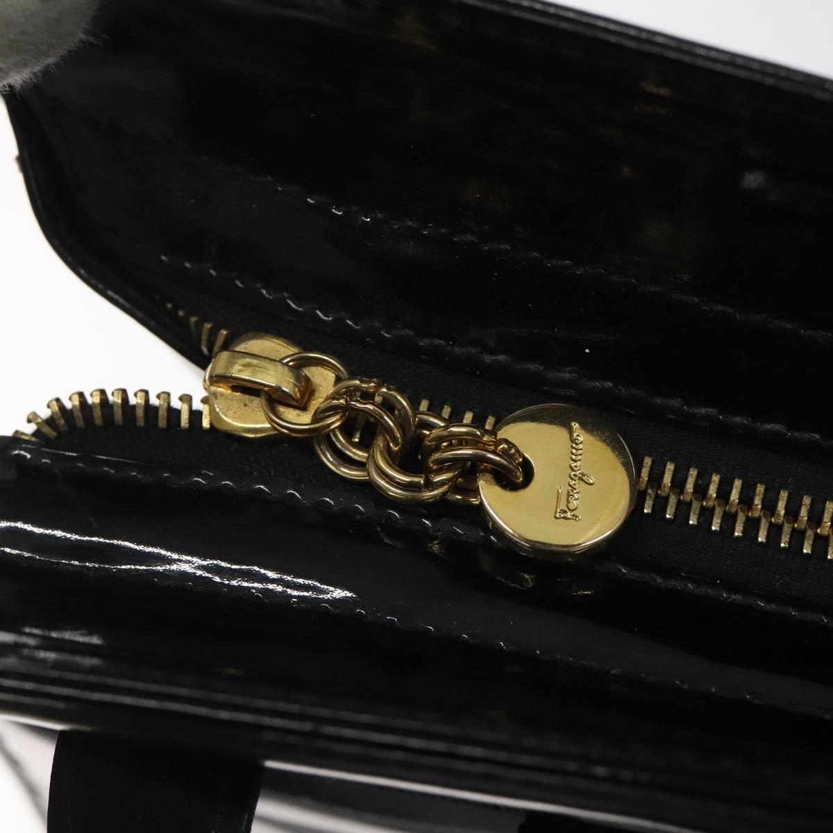 Salvatore Ferragamo Shoulder Bag Enamel Black Gold Auth bs25142