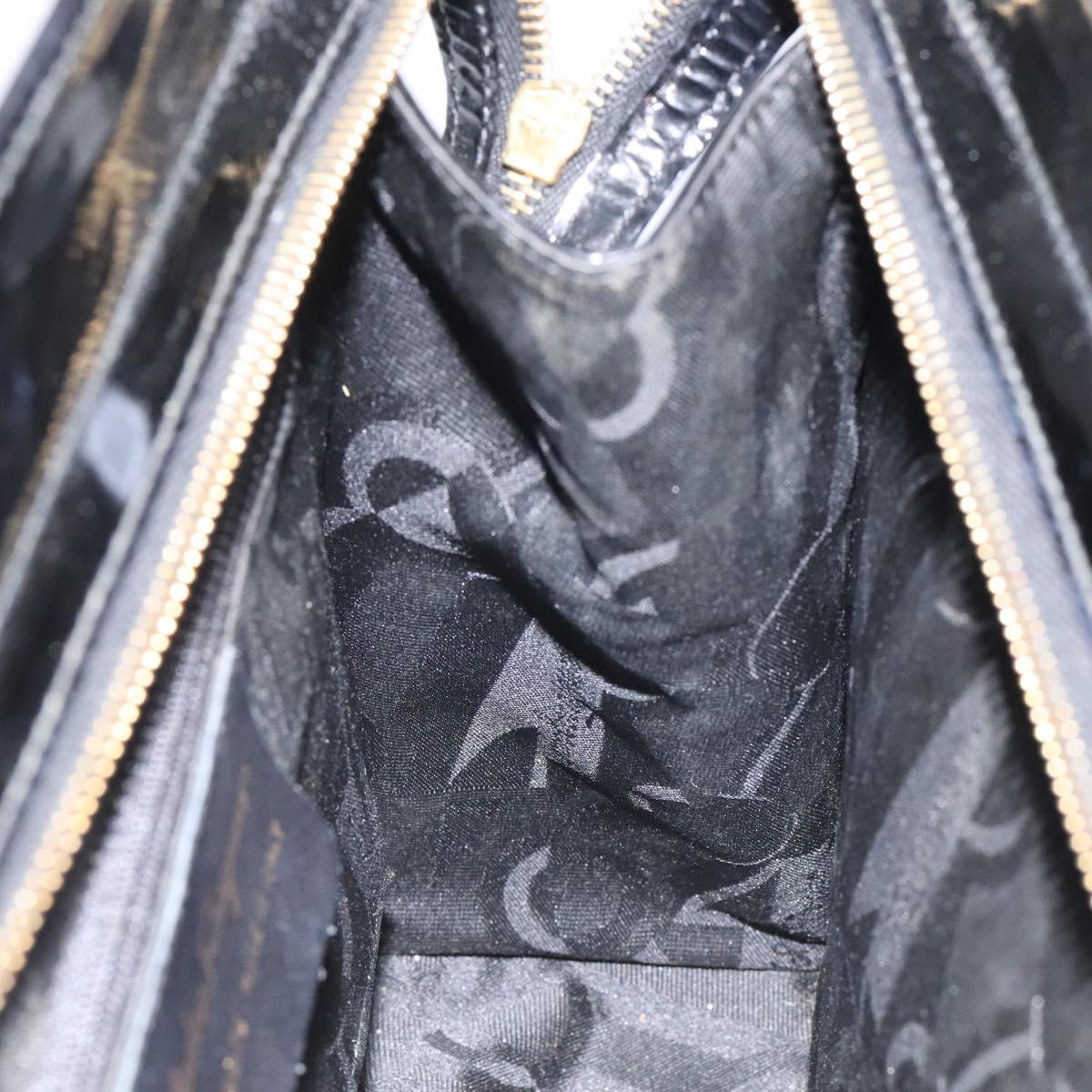 Salvatore Ferragamo Shoulder Bag Enamel Black Gold Auth bs25142