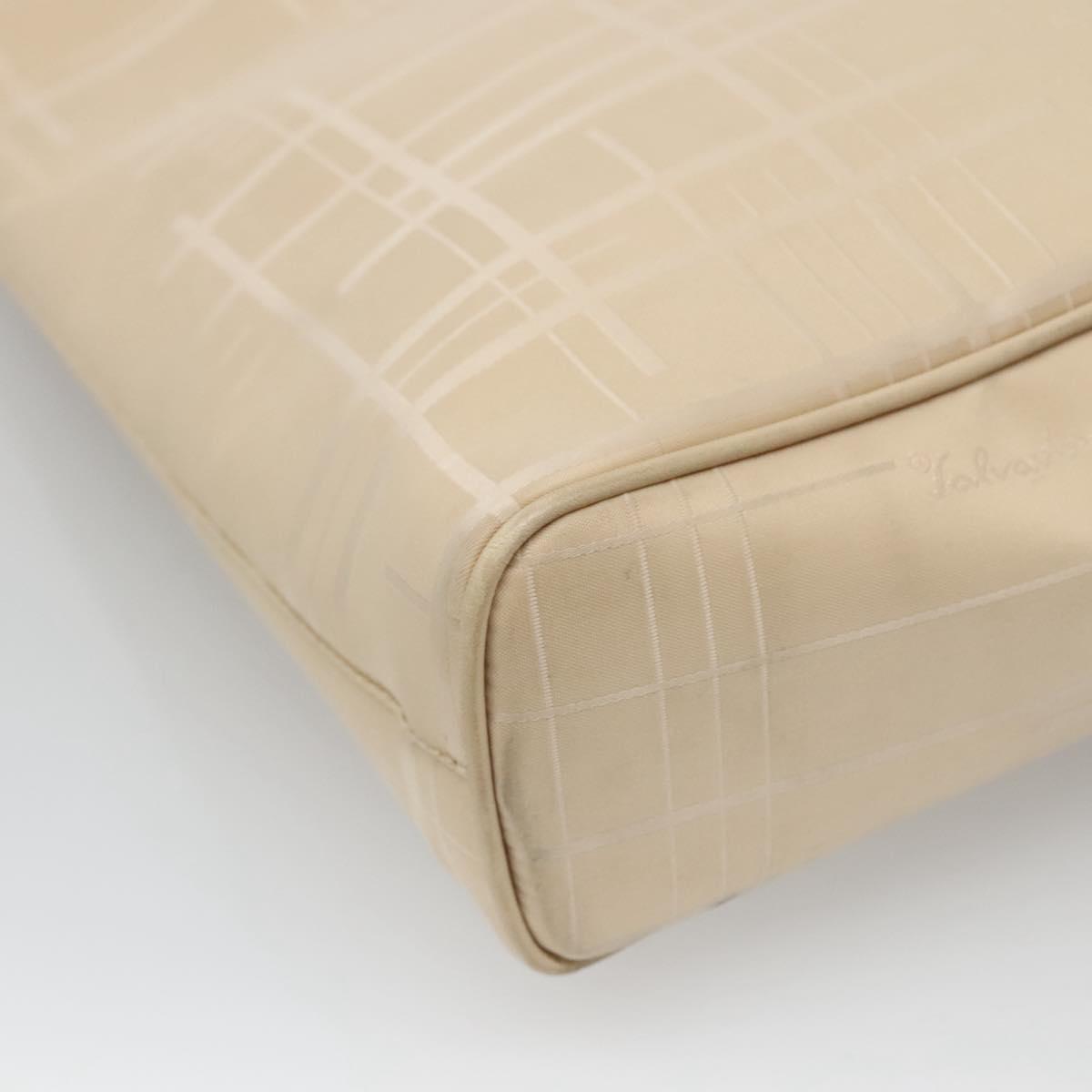 Salvatore Ferragamo Shoulder Bag Canvas Beige Silver Auth bs25144