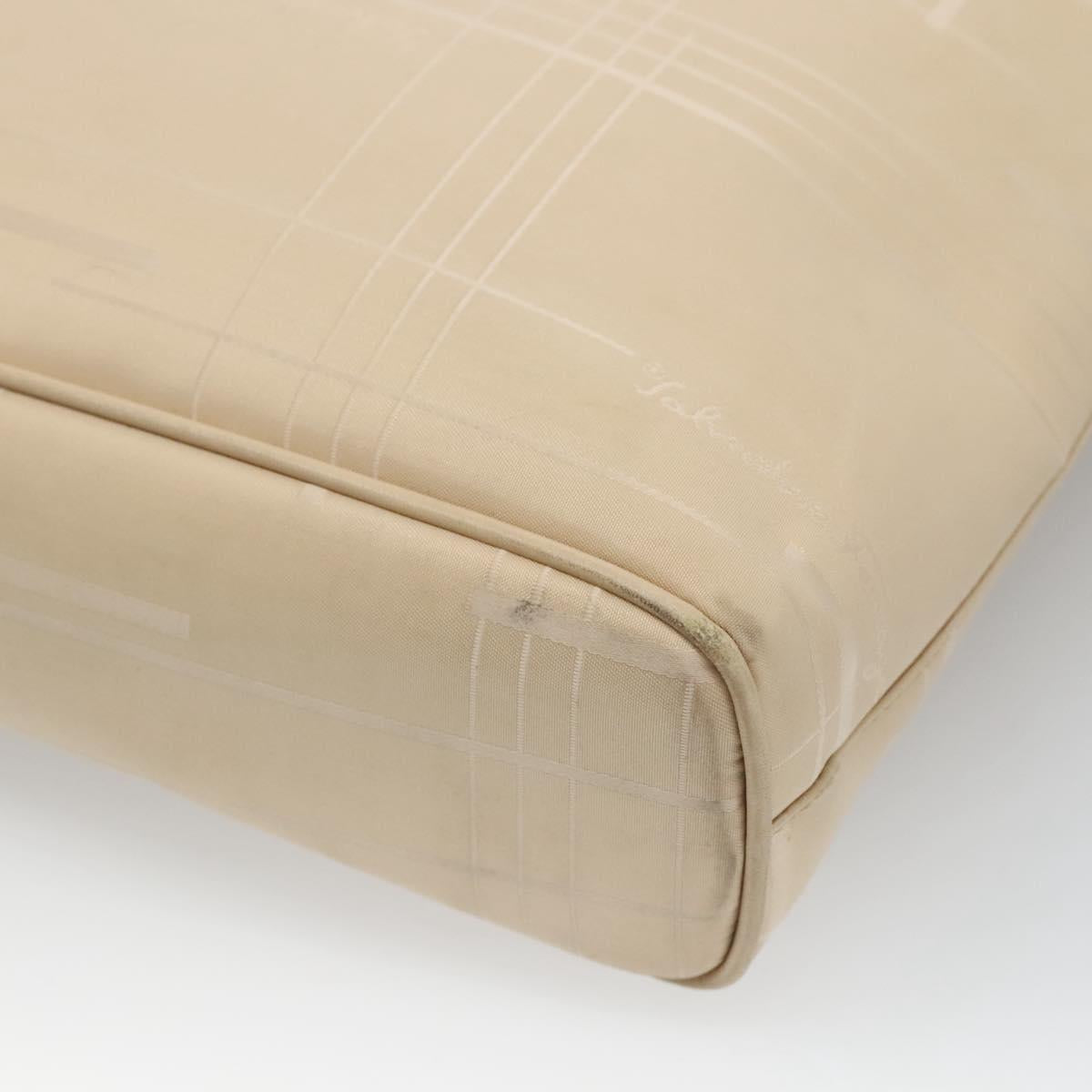 Salvatore Ferragamo Shoulder Bag Canvas Beige Silver Auth bs25144