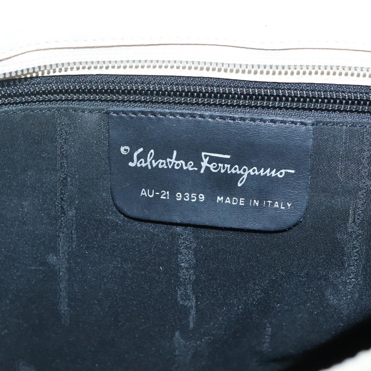 Salvatore Ferragamo Shoulder Bag Canvas Beige Silver Auth bs25144