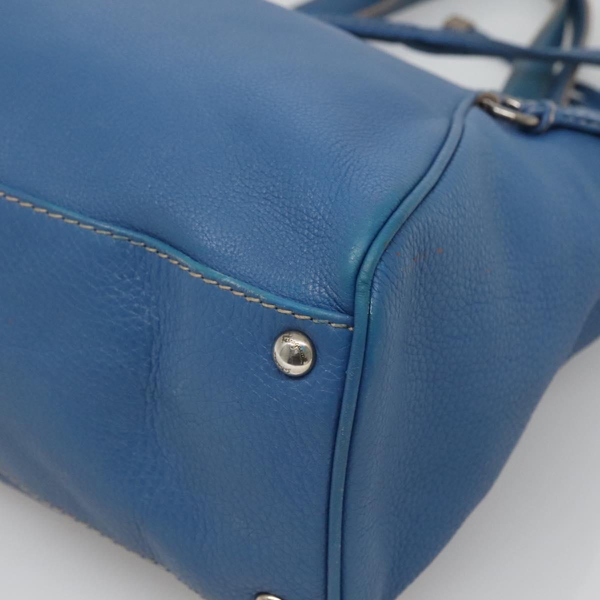 Salvatore Ferragamo Gancini Shoulder Bag Leather Blue Silver Auth bs25145