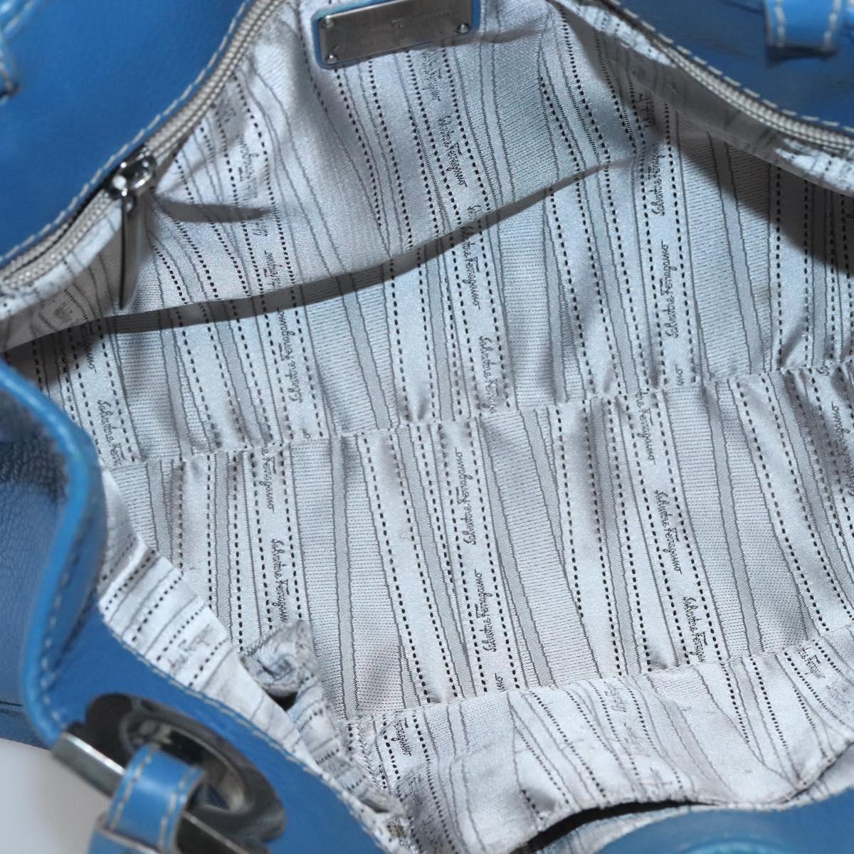 Salvatore Ferragamo Gancini Shoulder Bag Leather Blue Silver Auth bs25145