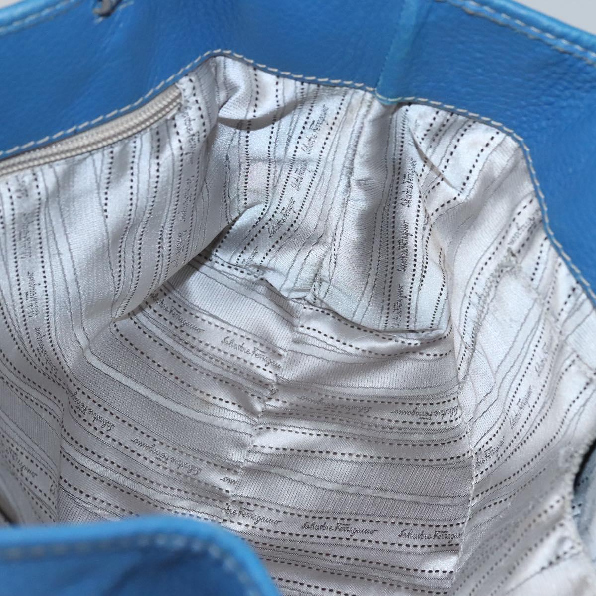 Salvatore Ferragamo Gancini Shoulder Bag Leather Blue Silver Auth bs25145