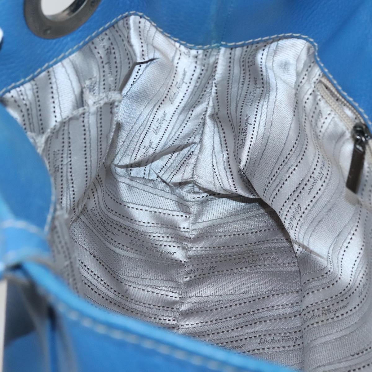 Salvatore Ferragamo Gancini Shoulder Bag Leather Blue Silver Auth bs25145