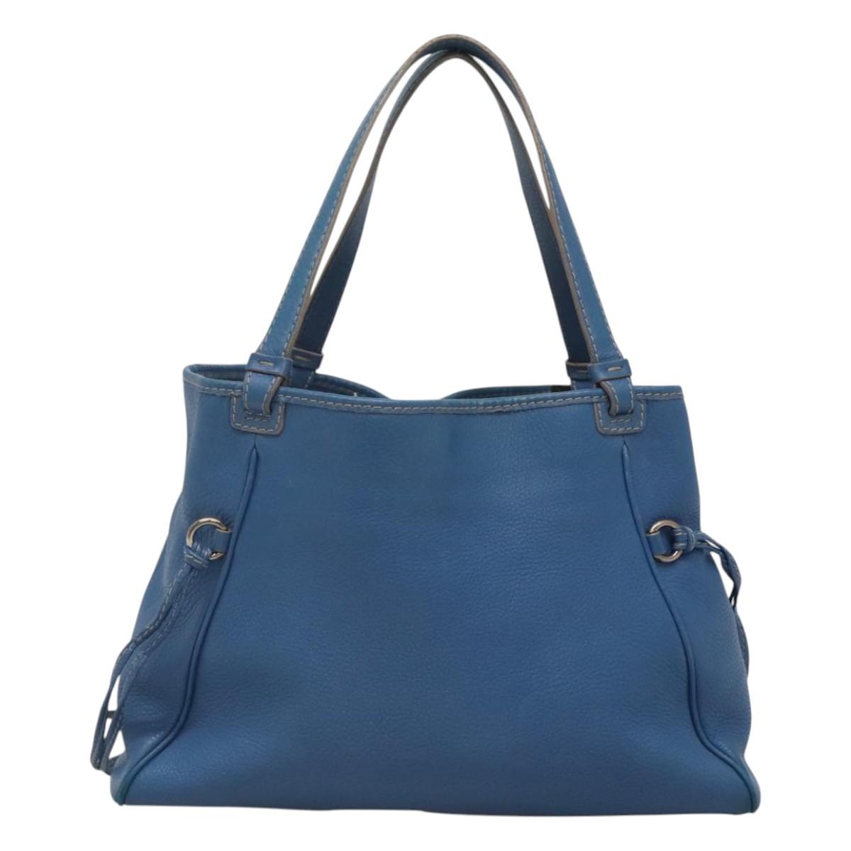 Salvatore Ferragamo Gancini Shoulder Bag Leather Blue Silver Auth bs25145