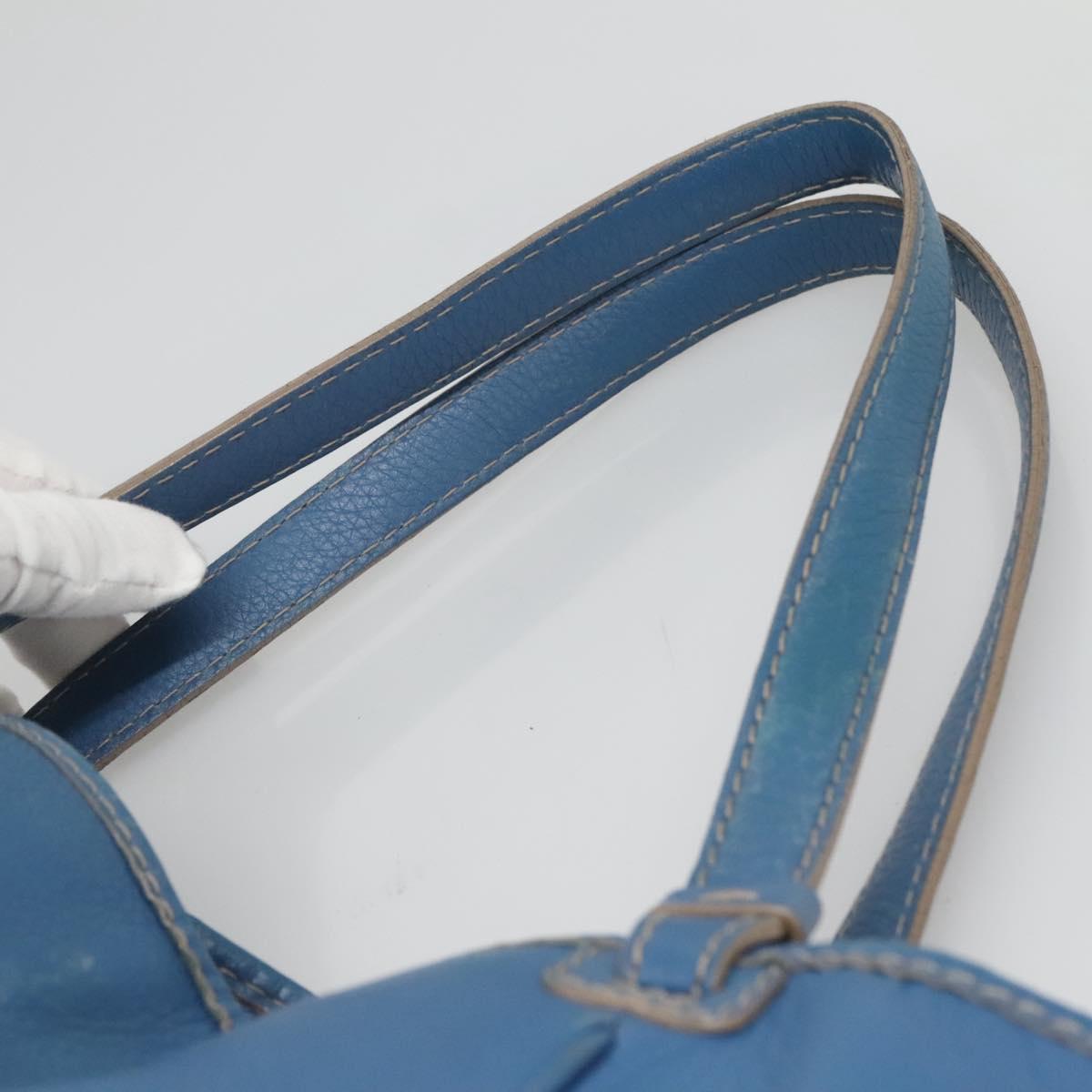 Salvatore Ferragamo Gancini Shoulder Bag Leather Blue Silver Auth bs25145