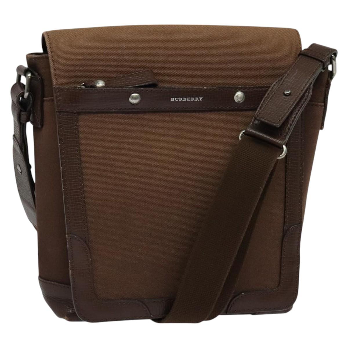 BURBERRY Shoulder Bag Canvas Brown Silver Auth bs25147