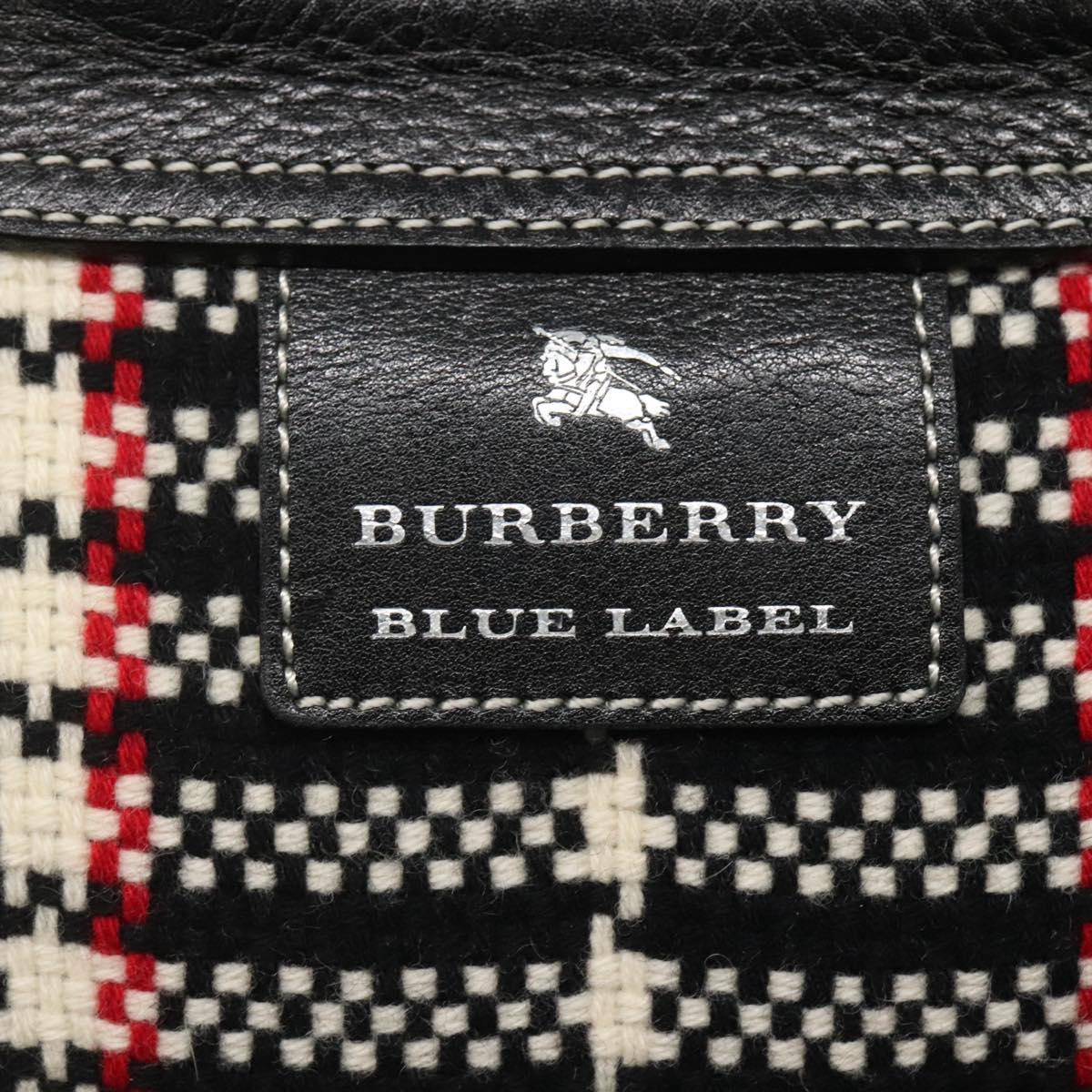 BURBERRY Nova Check Blue Label Hand Bag Wool Black Auth bs25149