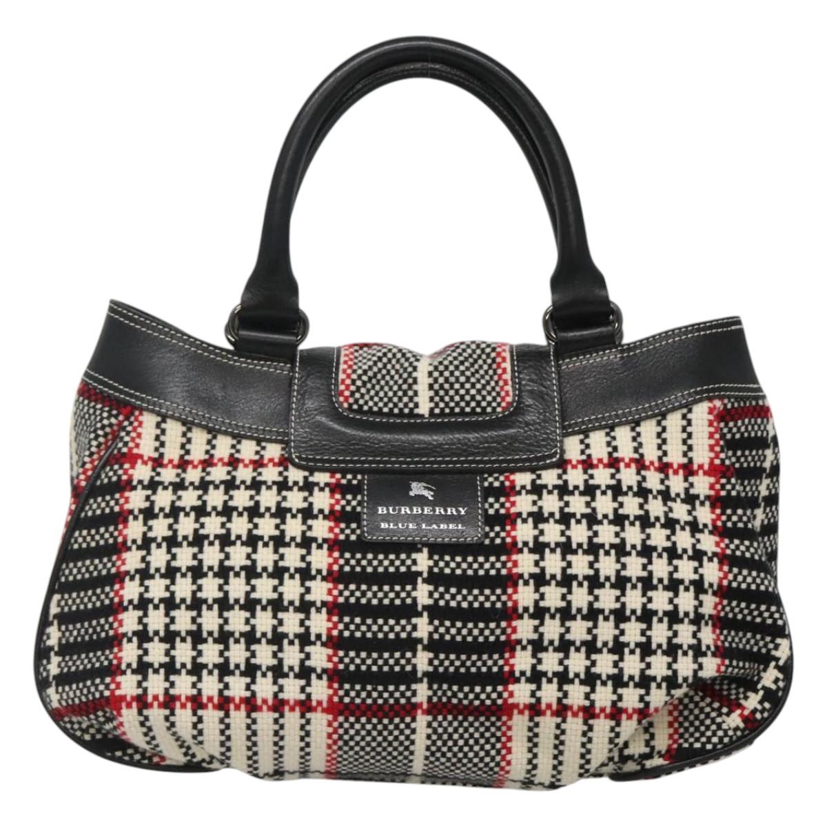 BURBERRY Nova Check Blue Label Hand Bag Wool Black Auth bs25149