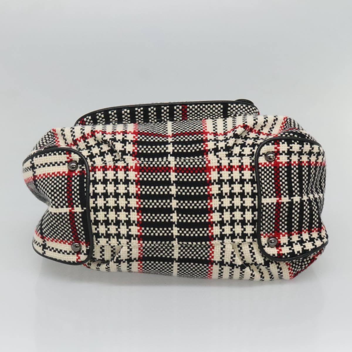 BURBERRY Nova Check Blue Label Hand Bag Wool Black Auth bs25149