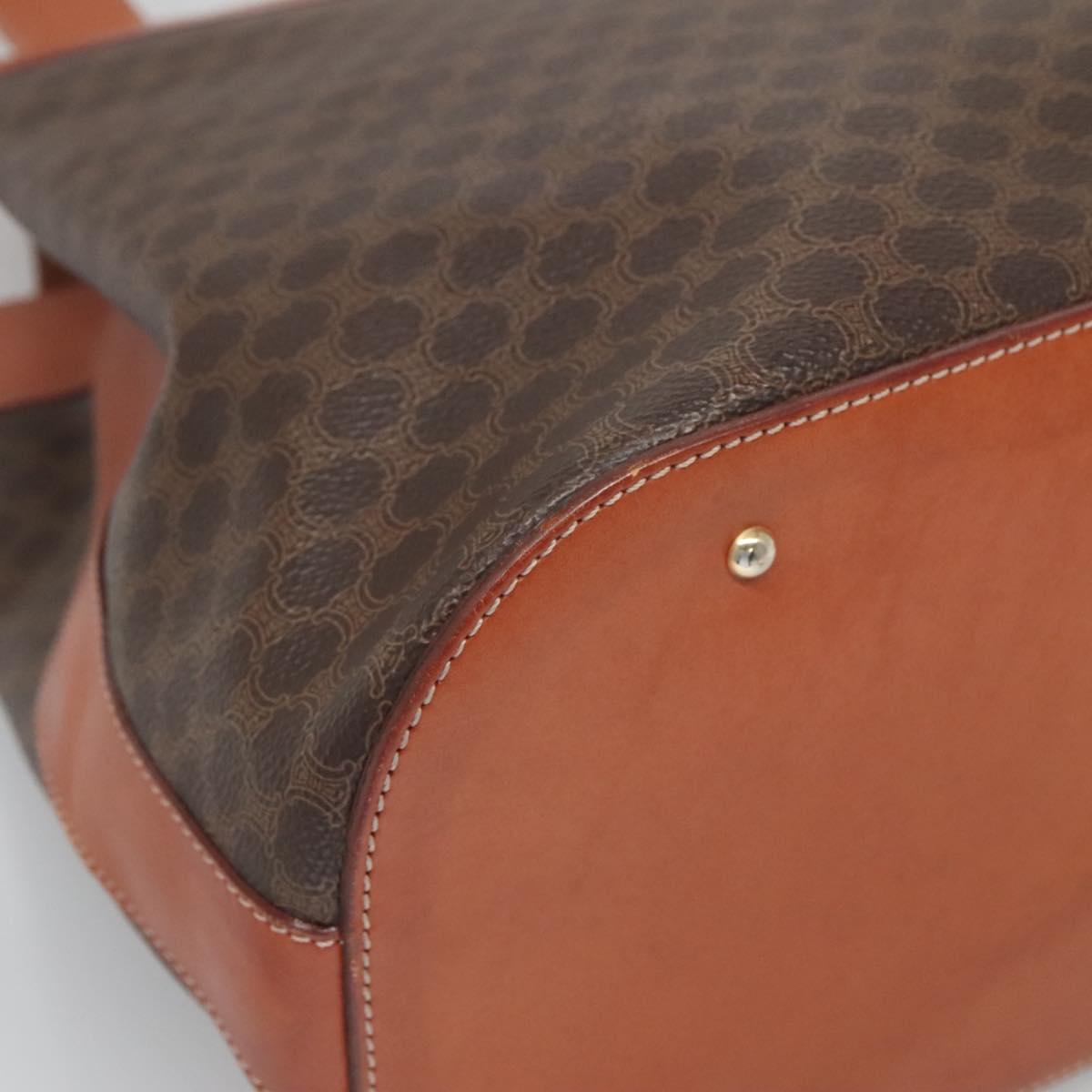 CELINE Macadam Canvas Shoulder Bag PVC Leather Brown Gold Auth bs25160