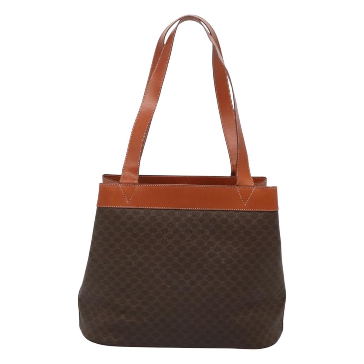 CELINE Macadam Canvas Shoulder Bag PVC Leather Brown Gold Auth bs25160