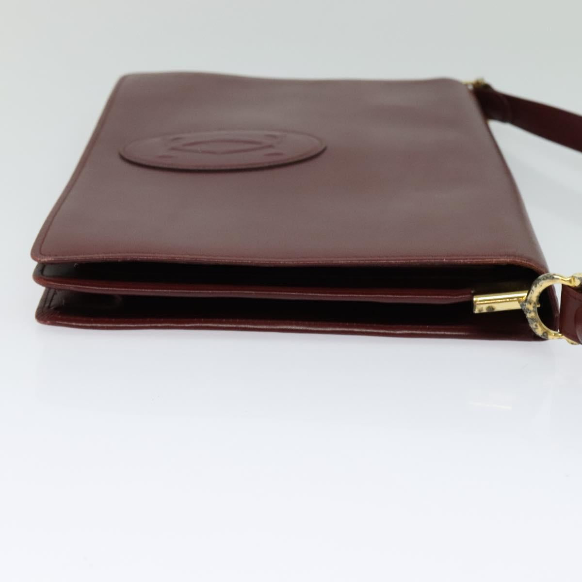 CARTIER Must Line Shoulder Bag Leather Bordeaux Gold Auth bs25166