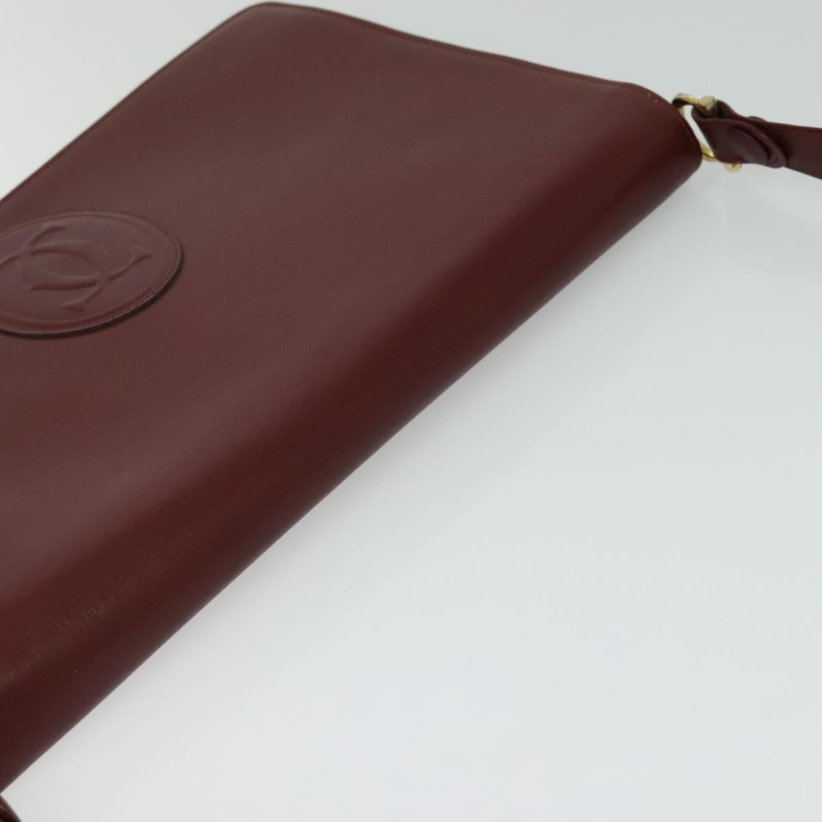 CARTIER Must Line Shoulder Bag Leather Bordeaux Gold Auth bs25166