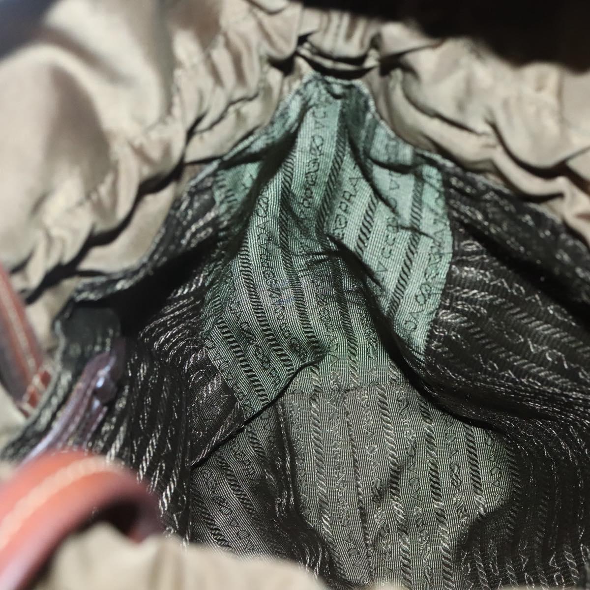 PRADA Shoulder Bag Nylon Khaki Gold Auth bs25176