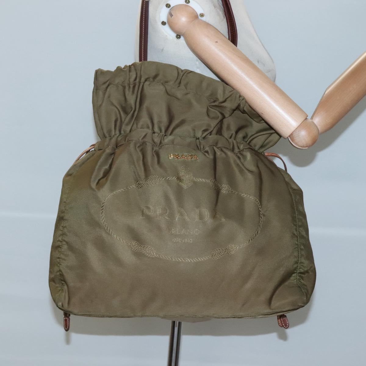 PRADA Shoulder Bag Nylon Khaki Gold Auth bs25176