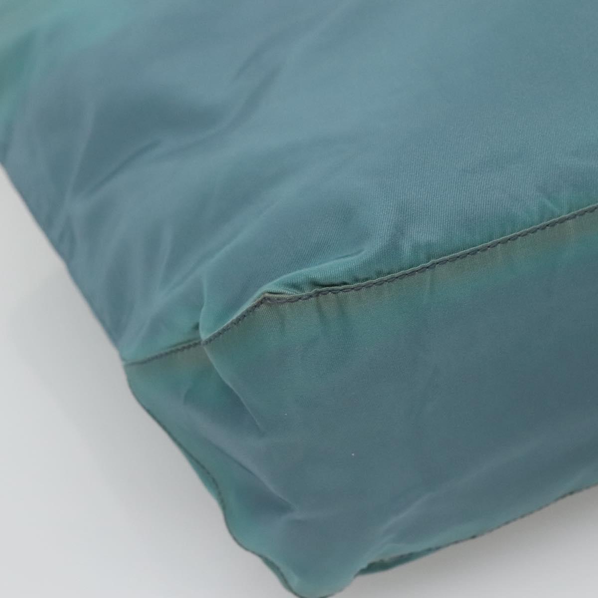 PRADA Tote Bag Nylon Turquoise Blue Silver Auth bs25180