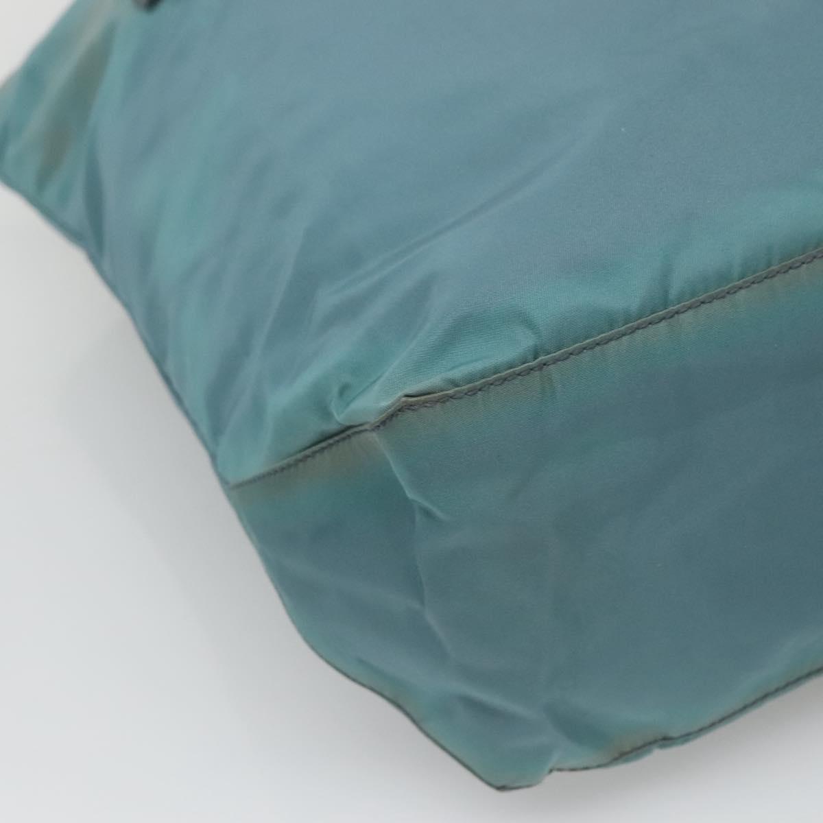 PRADA Tote Bag Nylon Turquoise Blue Silver Auth bs25180