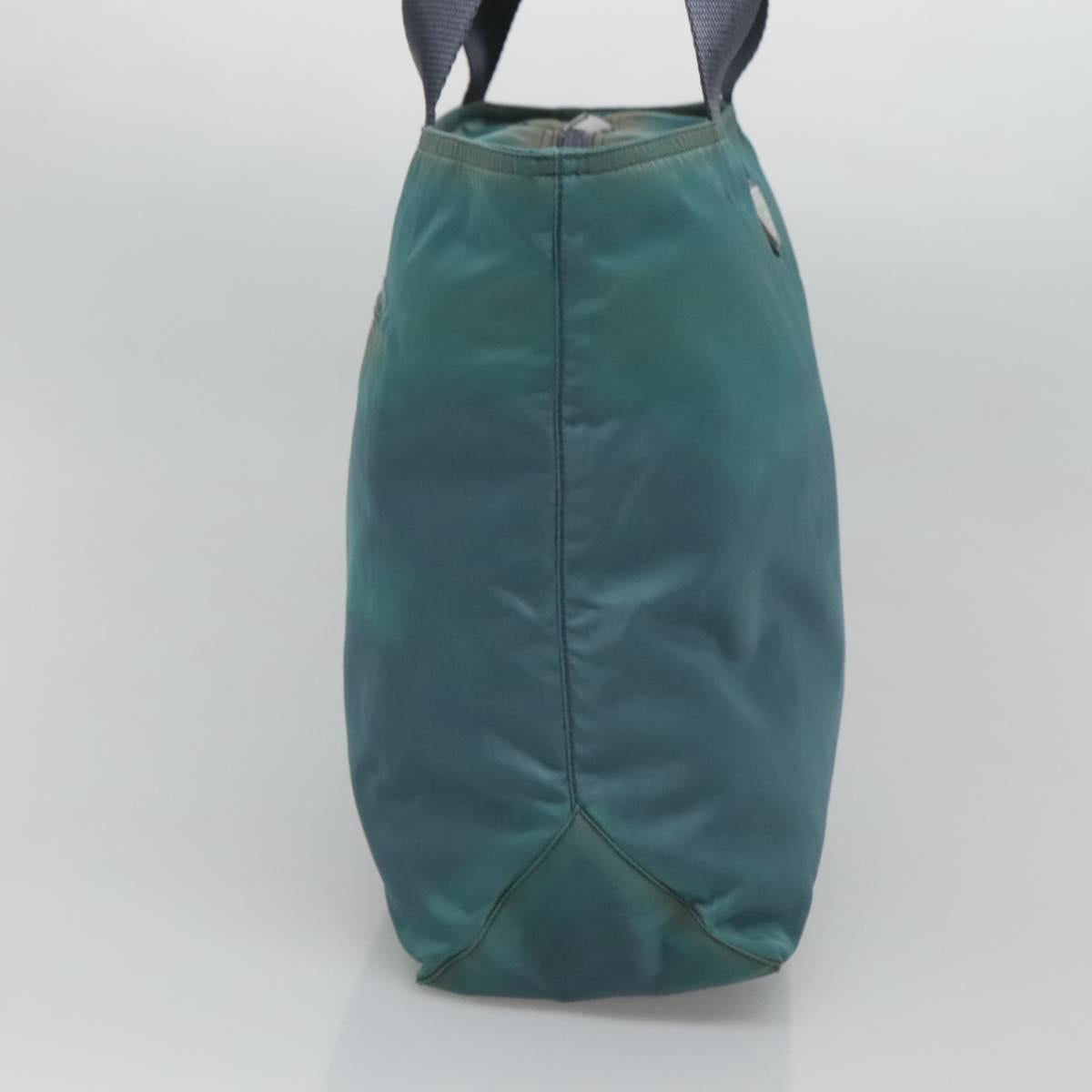 PRADA Tote Bag Nylon Turquoise Blue Silver Auth bs25180