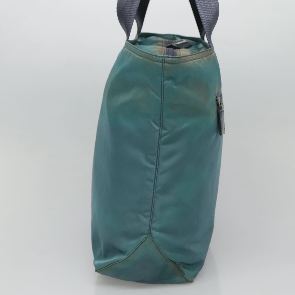 PRADA Tote Bag Nylon Turquoise Blue Silver Auth bs25180