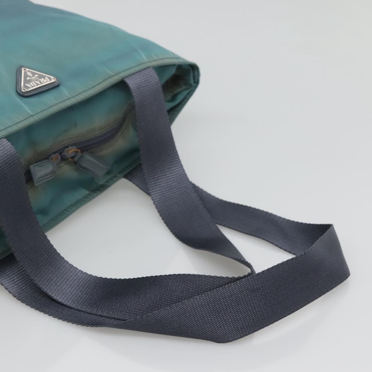 PRADA Tote Bag Nylon Turquoise Blue Silver Auth bs25180