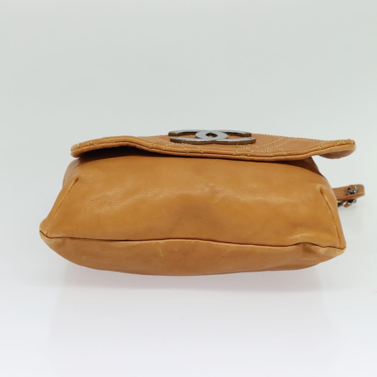 CHANEL Chain Shoulder Bag Leather Brown Silver CC Auth bs25207