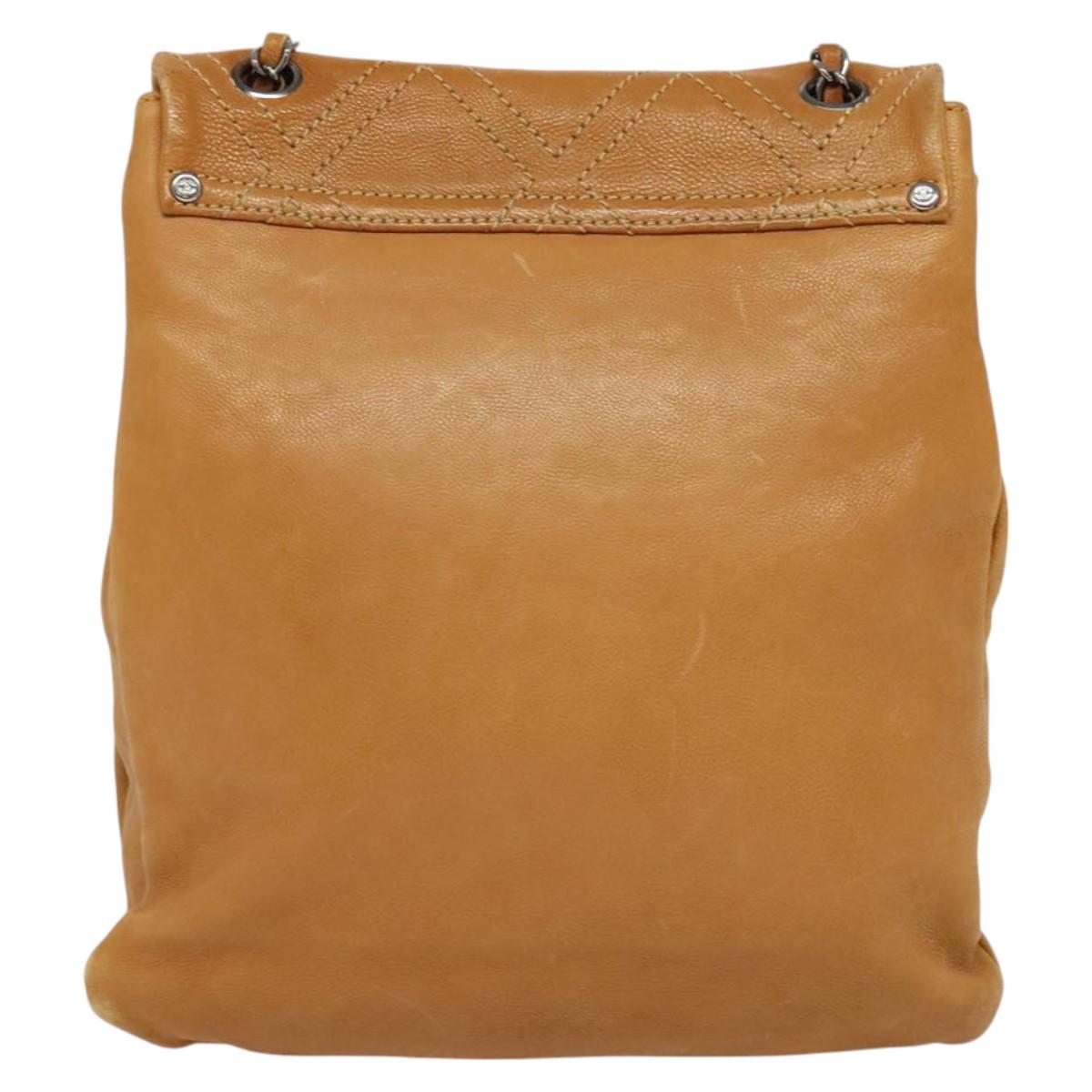 CHANEL Chain Shoulder Bag Leather Brown Silver CC Auth bs25207