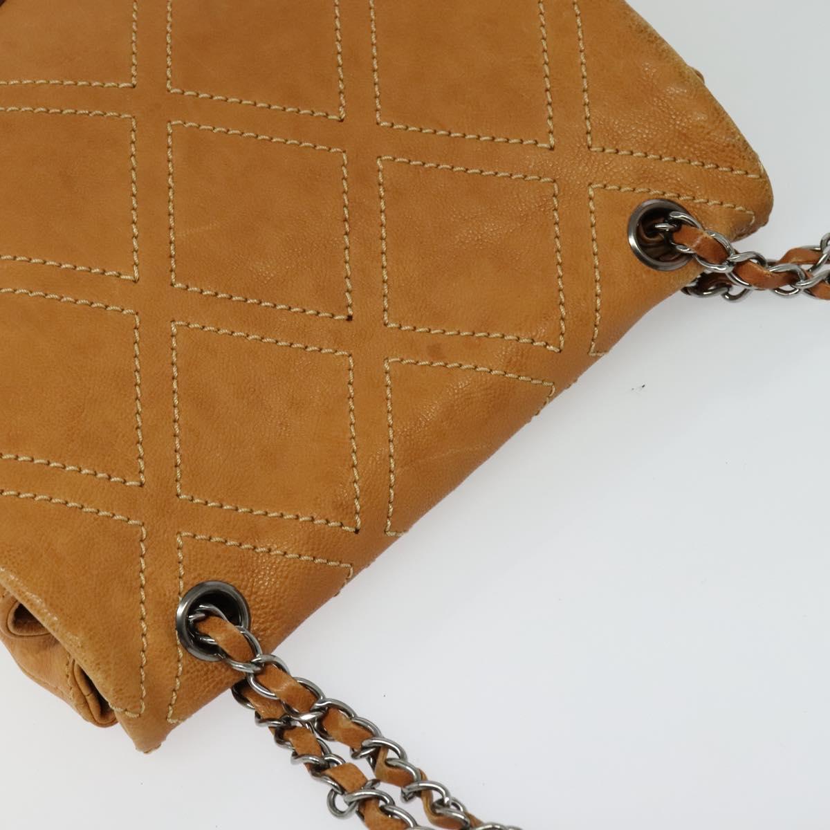 CHANEL Chain Shoulder Bag Leather Brown Silver CC Auth bs25207