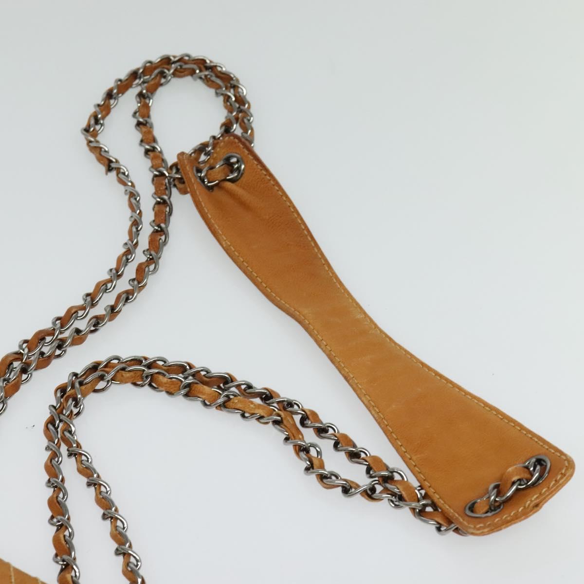 CHANEL Chain Shoulder Bag Leather Brown Silver CC Auth bs25207