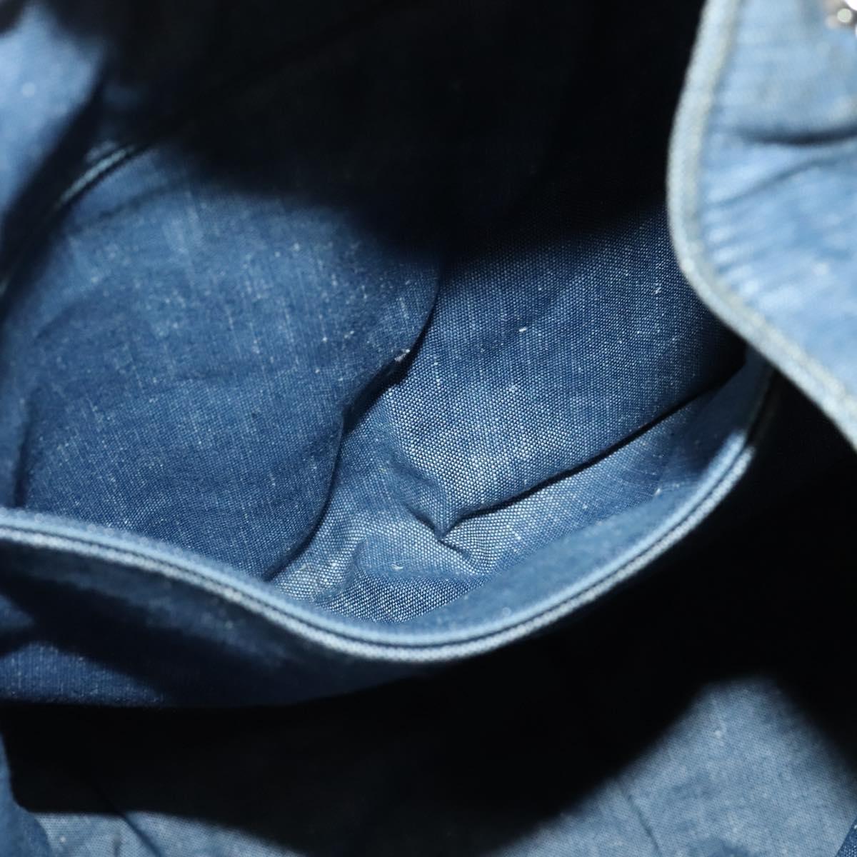 CHANEL Chain Hand Bag Canvas Blue Silver CC Auth bs25208