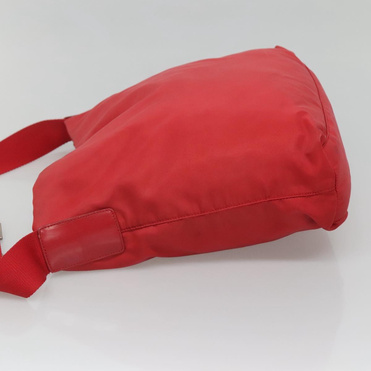 PRADA Shoulder Bag Nylon Red Silver Auth bs25223