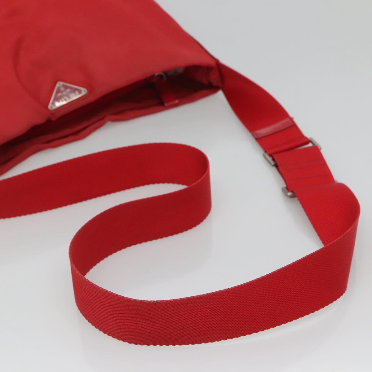 PRADA Shoulder Bag Nylon Red Silver Auth bs25223