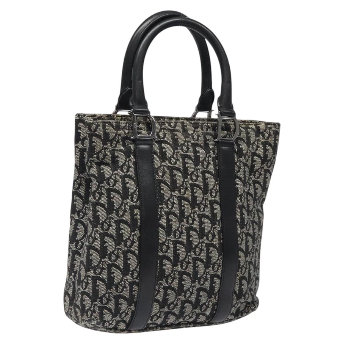 Christian Dior Trotter Canvas Hand Bag Black Silver Auth bs25227