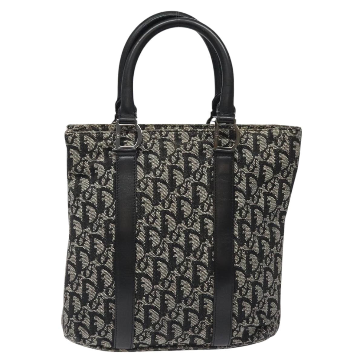 Christian Dior Trotter Canvas Hand Bag Black Silver Auth bs25227