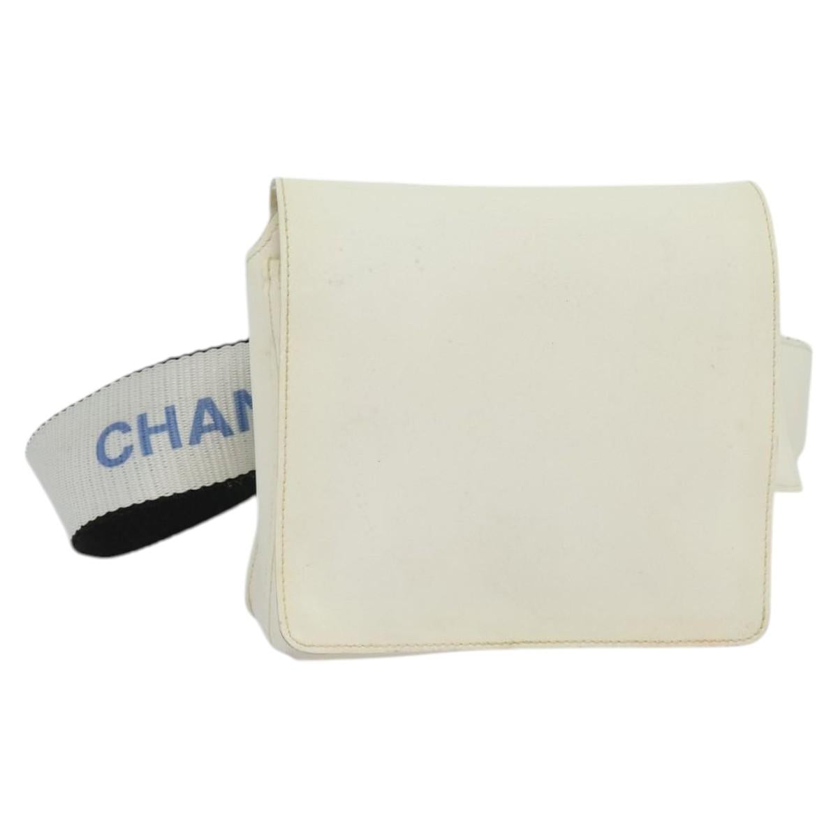 CHANEL Waist Bag Nylon White CC Auth bs25229