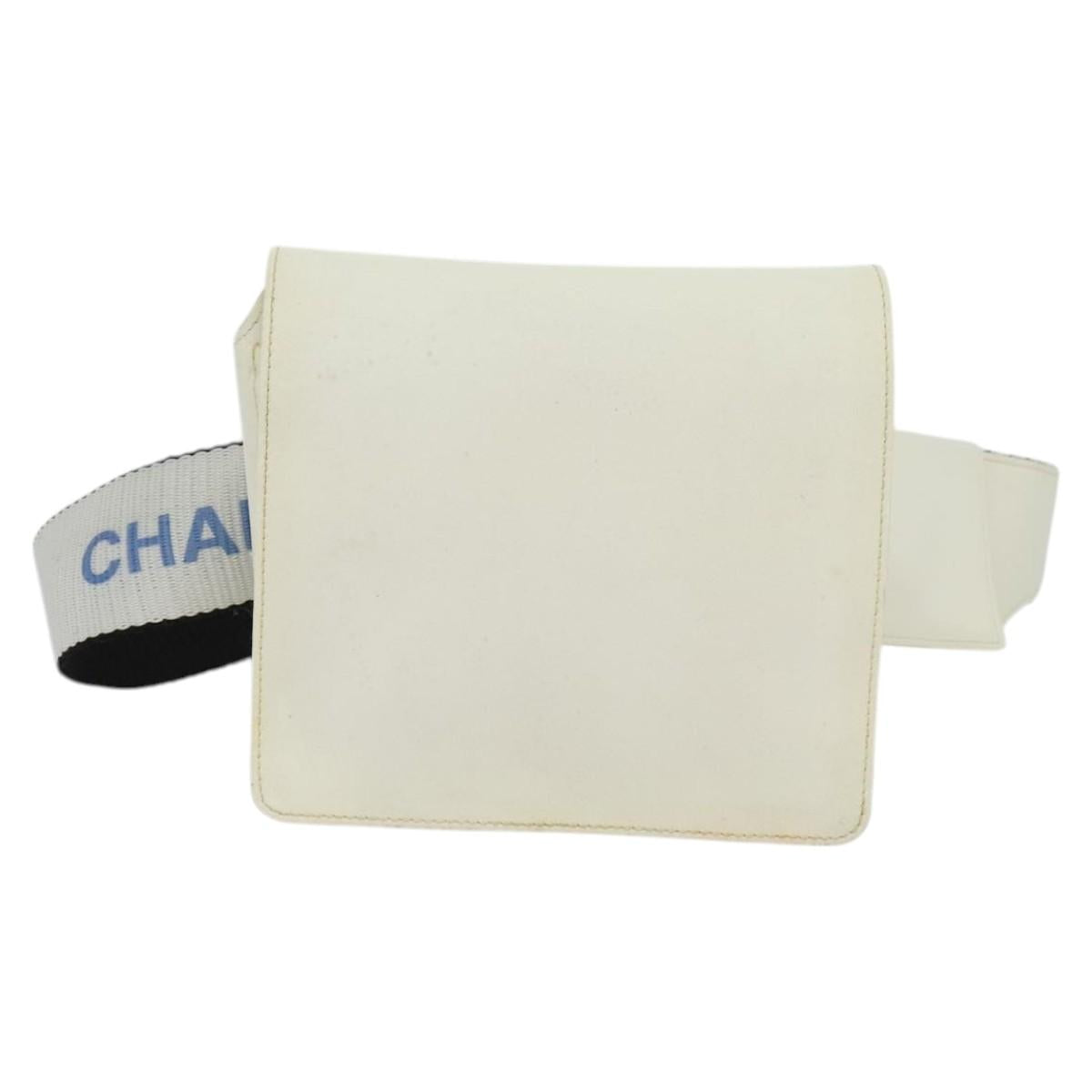 CHANEL Waist Bag Nylon White CC Auth bs25229