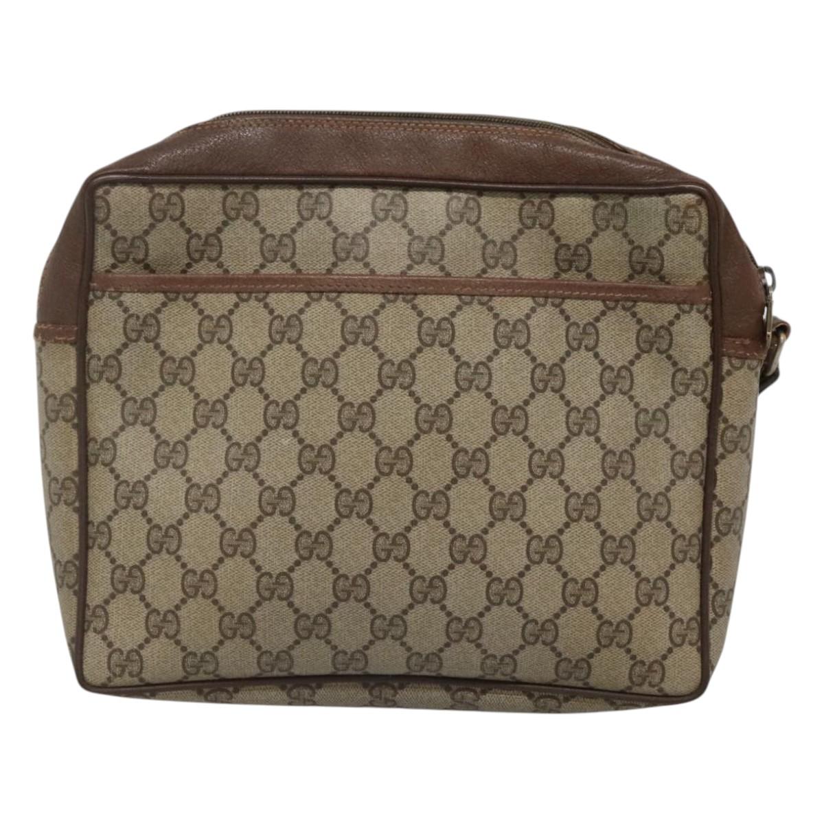 GUCCI GG Supreme Clutch Bag PVC Leather Beige Gold 156 01 053 Auth bs25246