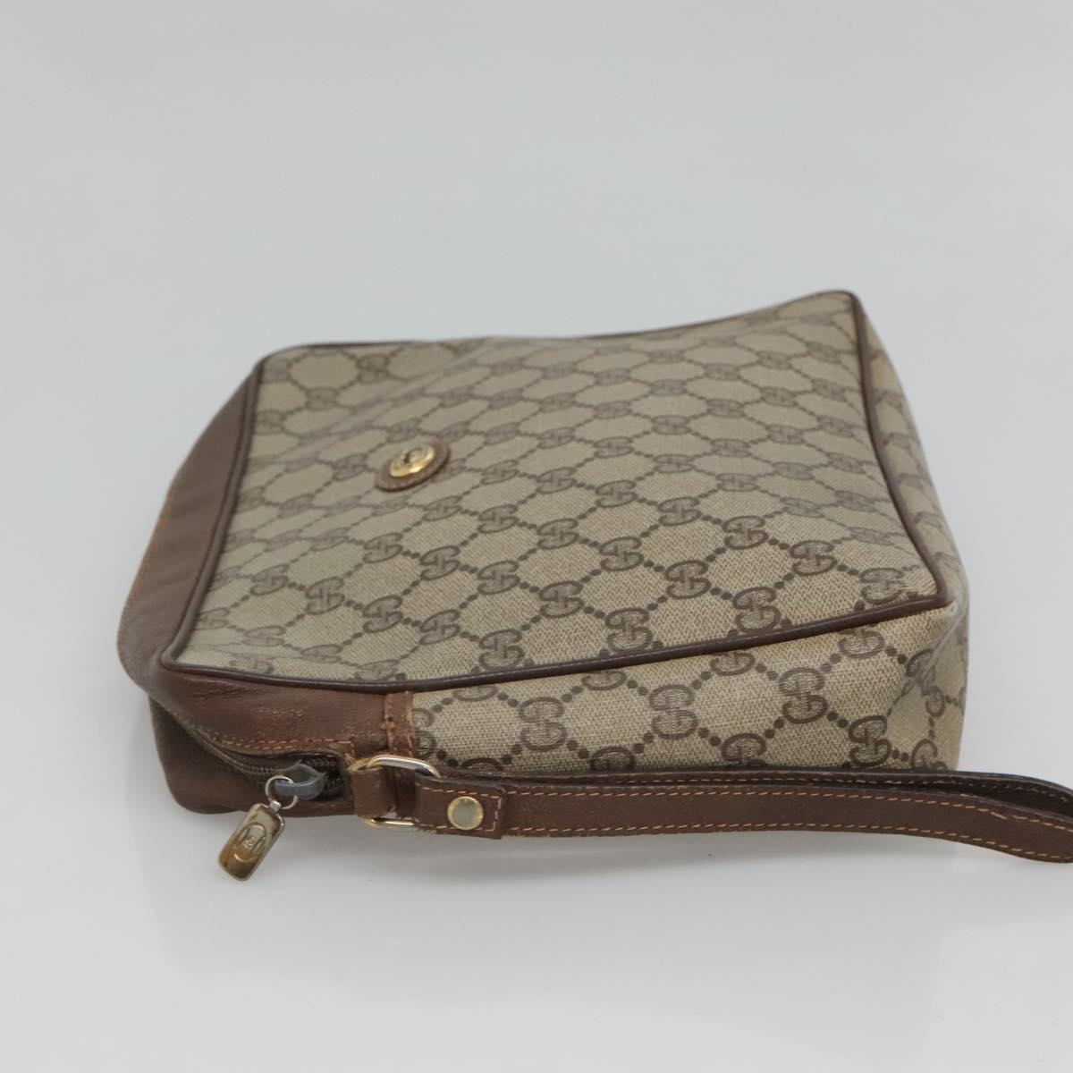GUCCI GG Supreme Clutch Bag PVC Leather Beige Gold 156 01 053 Auth bs25246