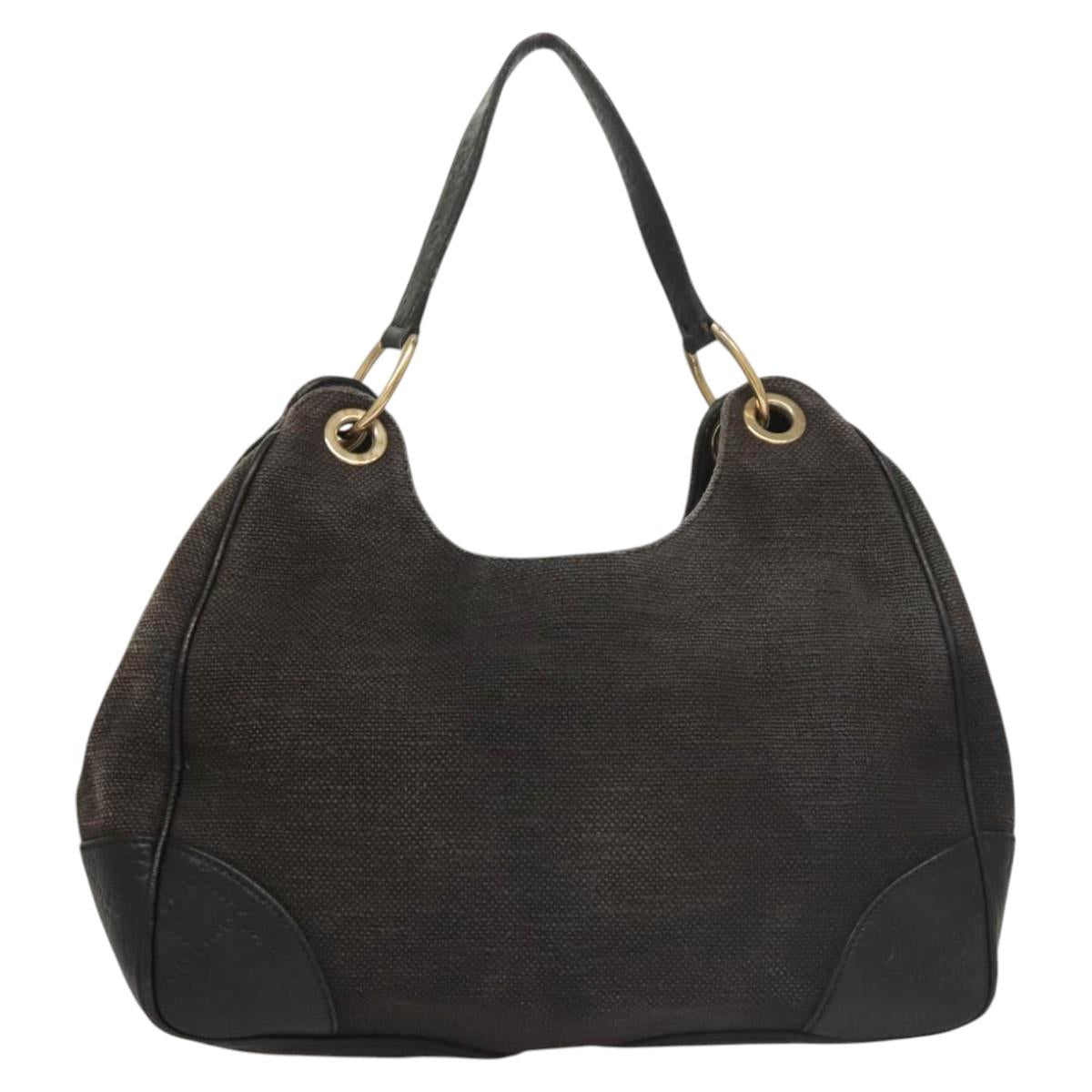 GUCCI Shoulder Bag Canvas Outlet Black Gold 257268 Auth bs25254