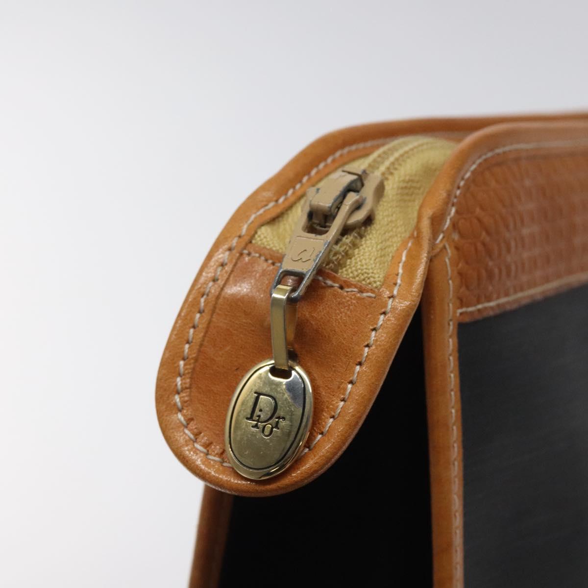 Christian Dior Clutch Bag PVC Canvas Black Brown Auth bs25261