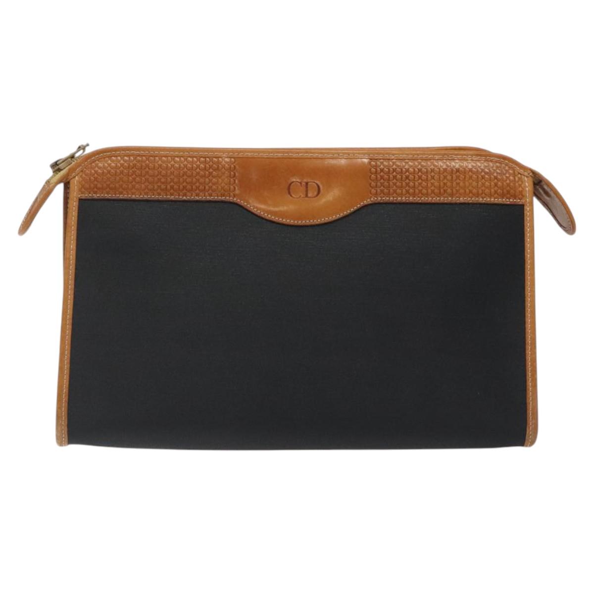Christian Dior Clutch Bag PVC Canvas Black Brown Auth bs25261