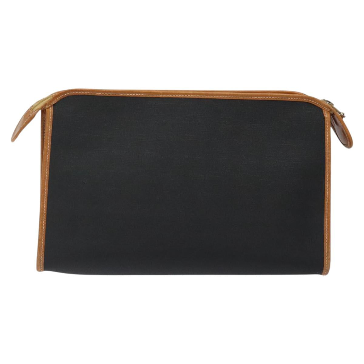 Christian Dior Clutch Bag PVC Canvas Black Brown Auth bs25261