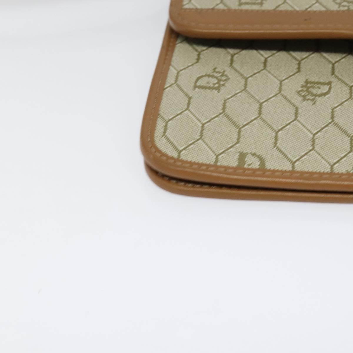 Christian Dior Honeycomb Canvas Shoulder Bag PVC Leather Beige Gold Auth bs25264